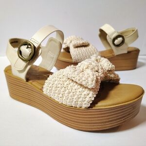 Blowfish Malibu Women's Lariella Crochet Slingback Platform Wedge Sandal Cream 8